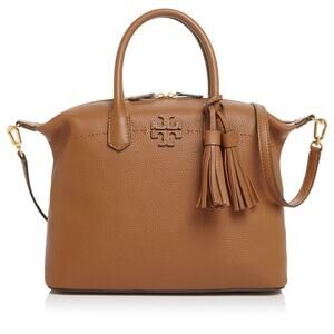 Tory Burch McGraw Slouchy Leather Satchel Moose Brown Tassel Bag Top Handle EUC
